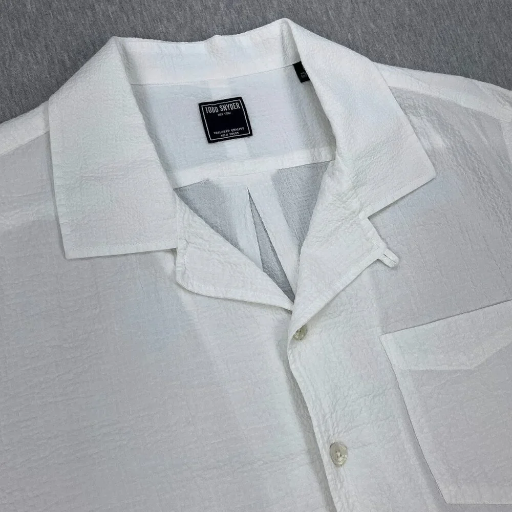 Todd Snyder Portuguese Seersucker Camp Shirt Men L White Loop Collar Long Sleeve - Picture 3 of 15